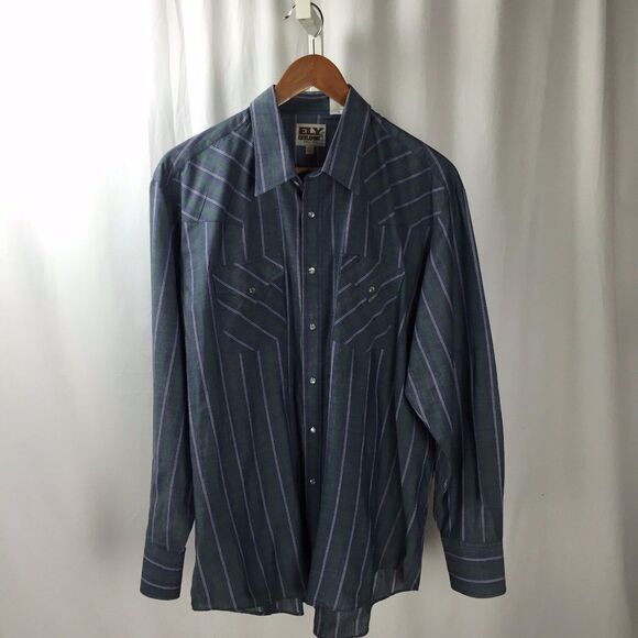 Ely Cattleman Men's Blue Green Stripped Button Front Shirt Size XL - Picture 1 of 5